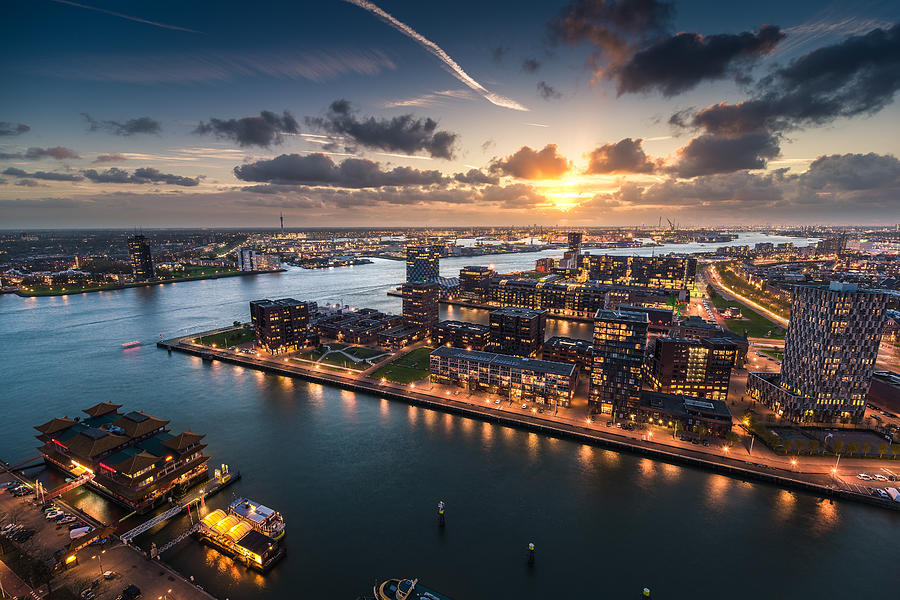 Sunset scene over Rotterdam city, Netherlands Photograph by Chanachai Panichpattanakij