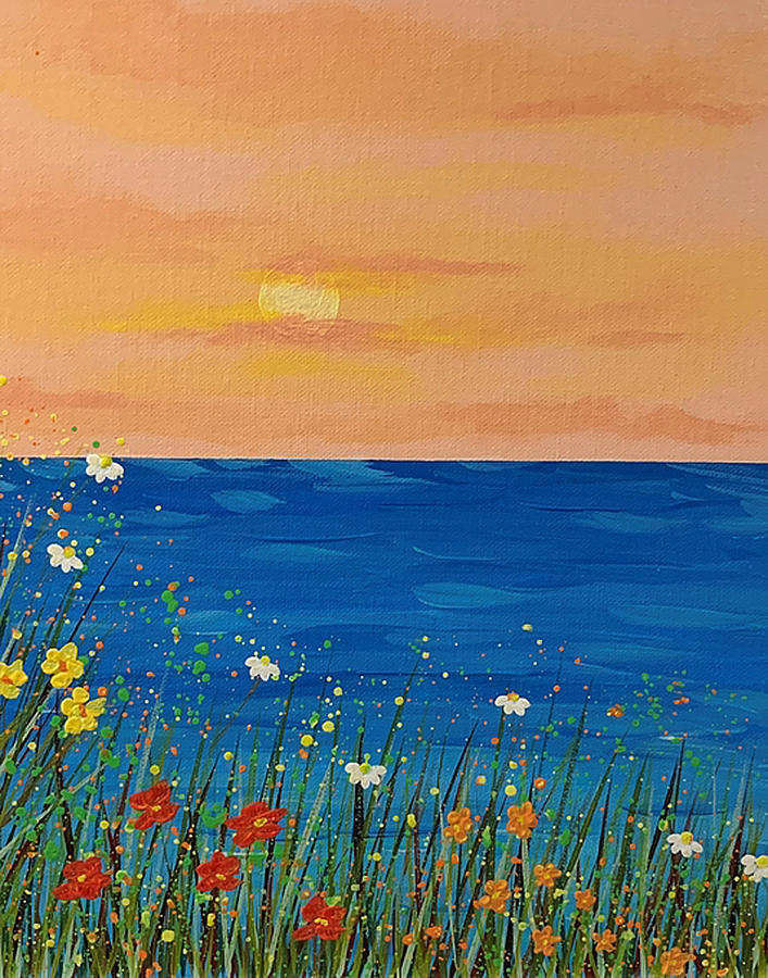 Flower Painting - Sunset Sea of Wildflowers by Deb Bossert