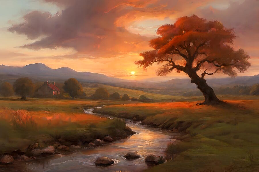 Sunset Painting - Sunset Serenity by Waynn D
