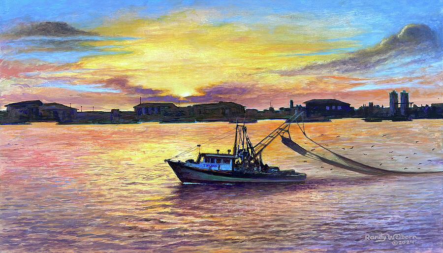Sunset Shrimper Painting by Randy Welborn Sunset Shrimper Painting by Randy Welborn