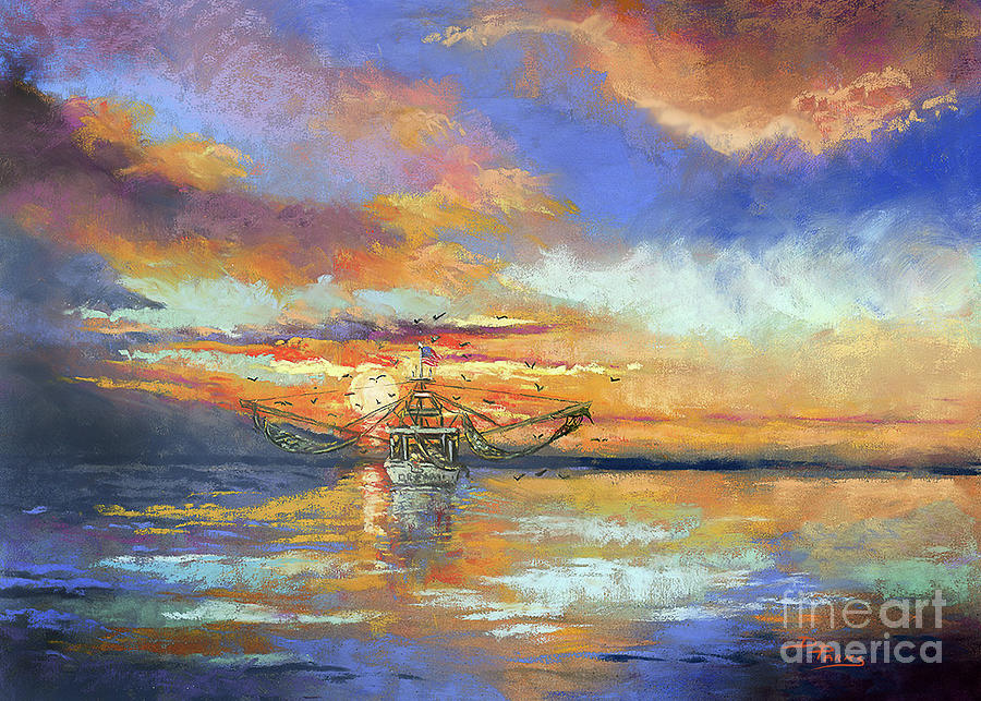 Sunset Shrimping Painting by Dianne Parks