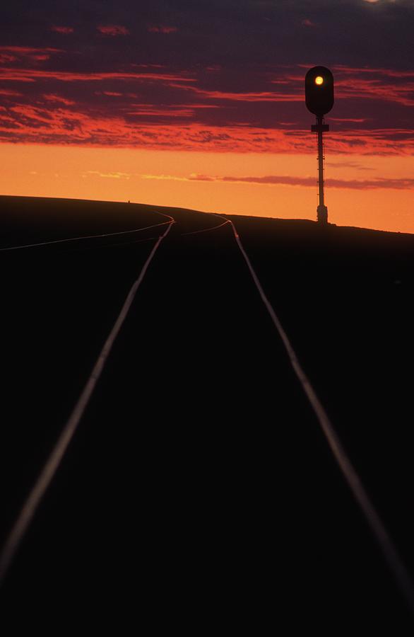 Train Photograph - Sunset Signal by Susan Benson