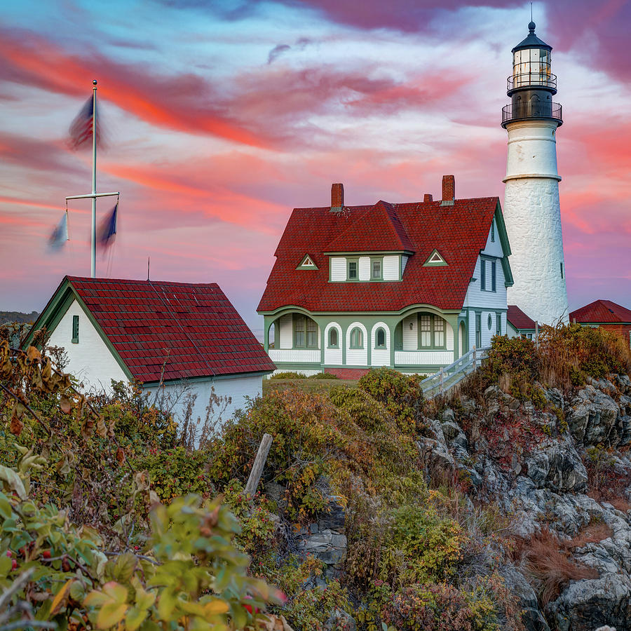 Sunset Skies Over Portland Head Light Photograph by Gregory Ballos