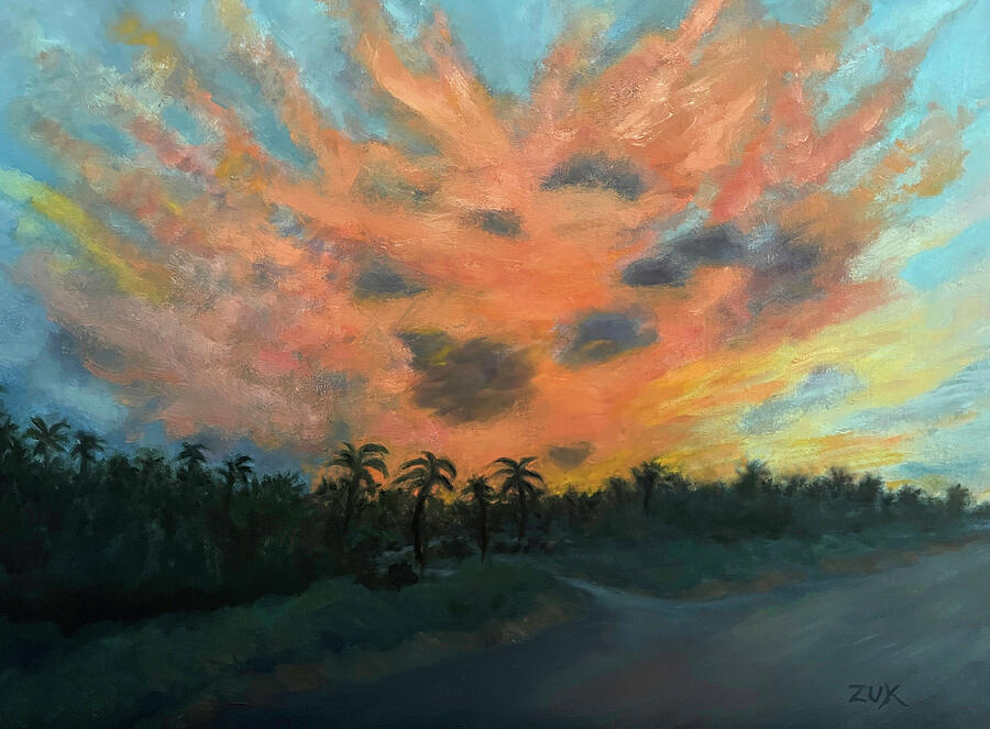 Sunset Sky With Palms Painting by Karen Zuk Rosenblatt