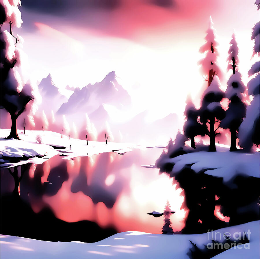 Sunset Snow Scene Digital Art by Eddie Eastwood