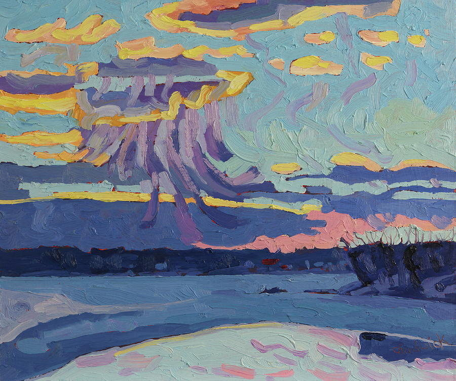 Sunset Snow Virga Painting by Phil Chadwick