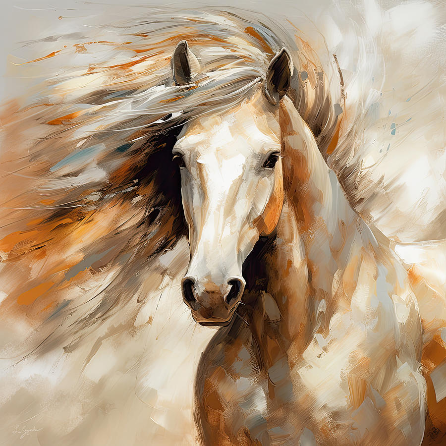 Sunset Stallion - Shades of Beige Cream and Orange Painting by Lourry Legarde