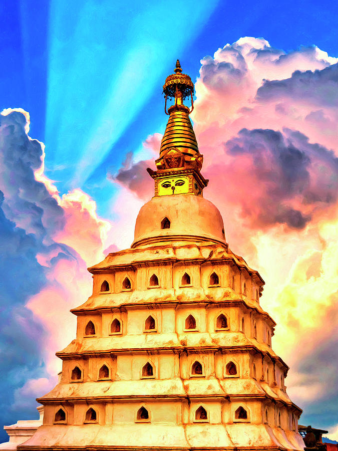 Sunset Stupa at Kathmandu Nepal Painting by Dominic Piperata