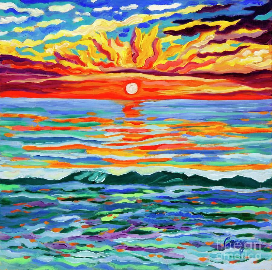 Sunset Surf Painting by Cathy Carey