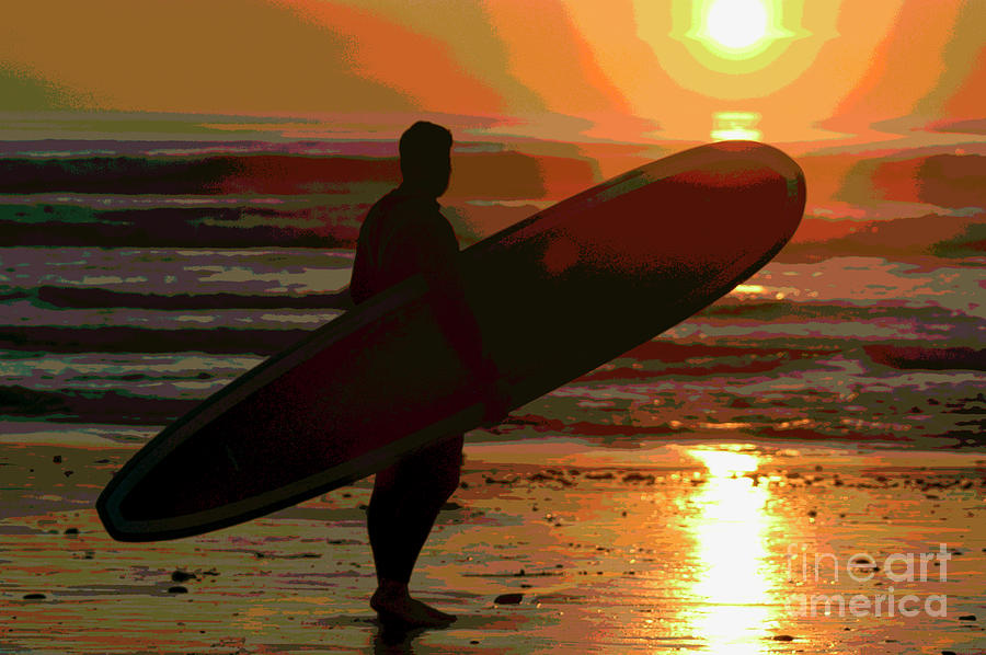 Classic Sunset Surfer Posterized Photograph by Gunther Allen