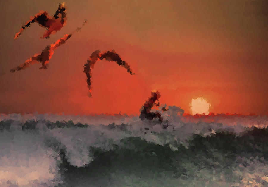 Sunset Surfing Mixed Media by Alex Mir
