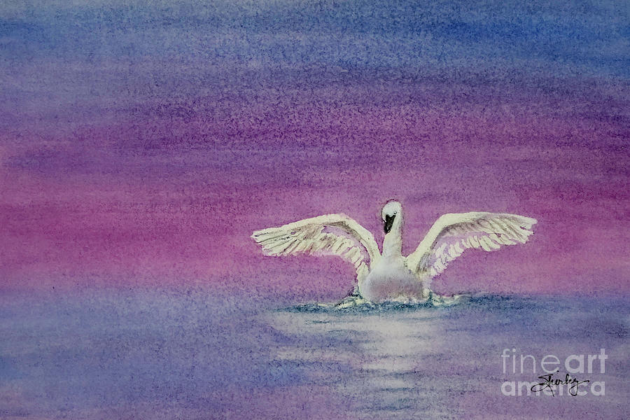 Sunset Swan  Painting by Shirley Dutchkowski