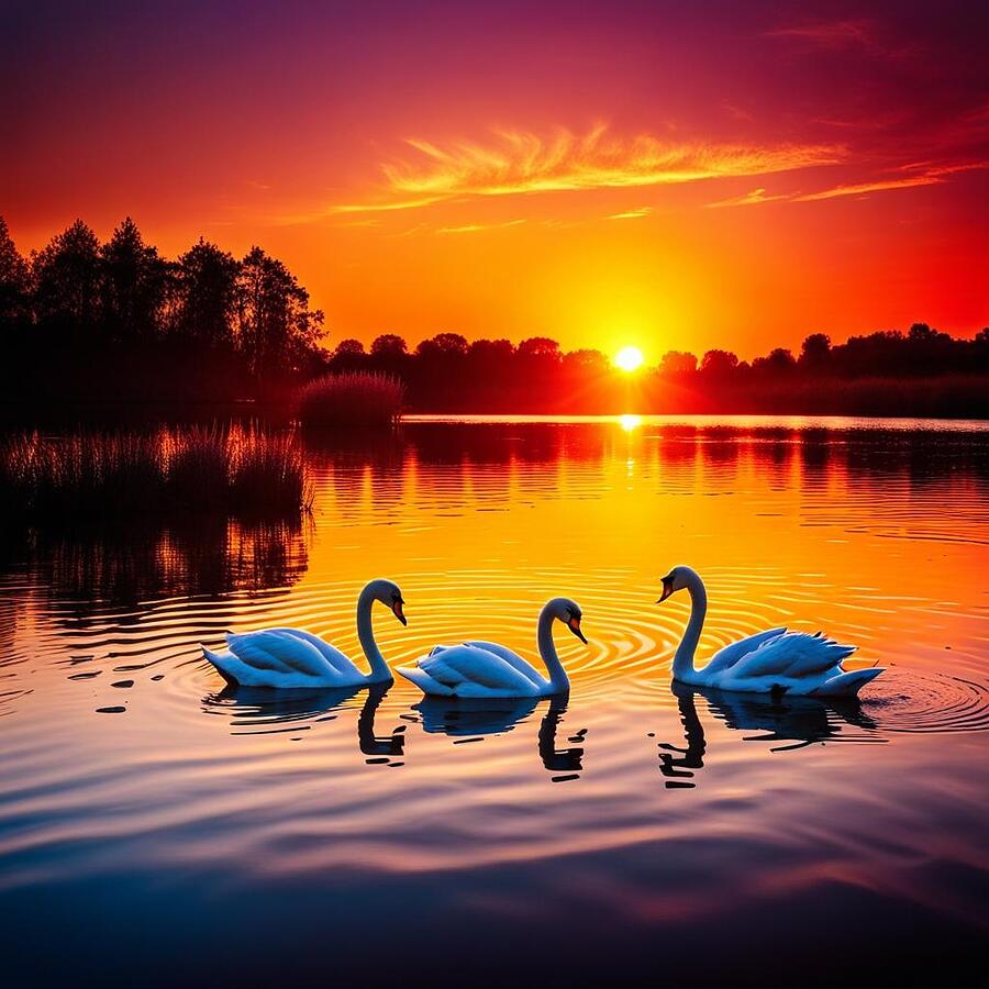 Sunset Swans Digital Art by Angela Brunson Sunset Swans Digital Art by Angela Brunson