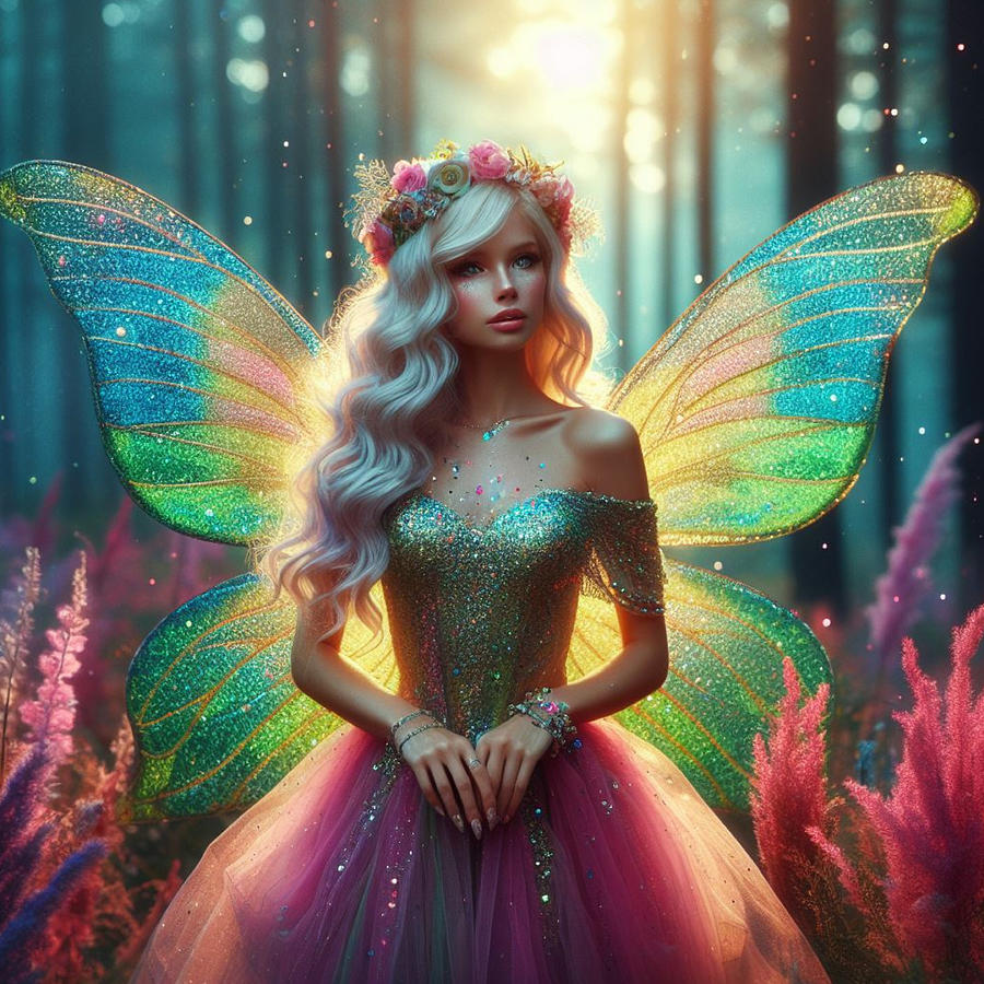 Sunset Symphony - Rainbow Fairy in the Forest Digital Art by Eve ...