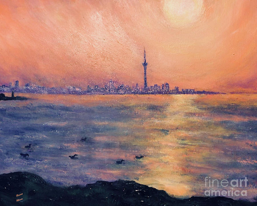 Sunset Through The Fog Seattle Painting