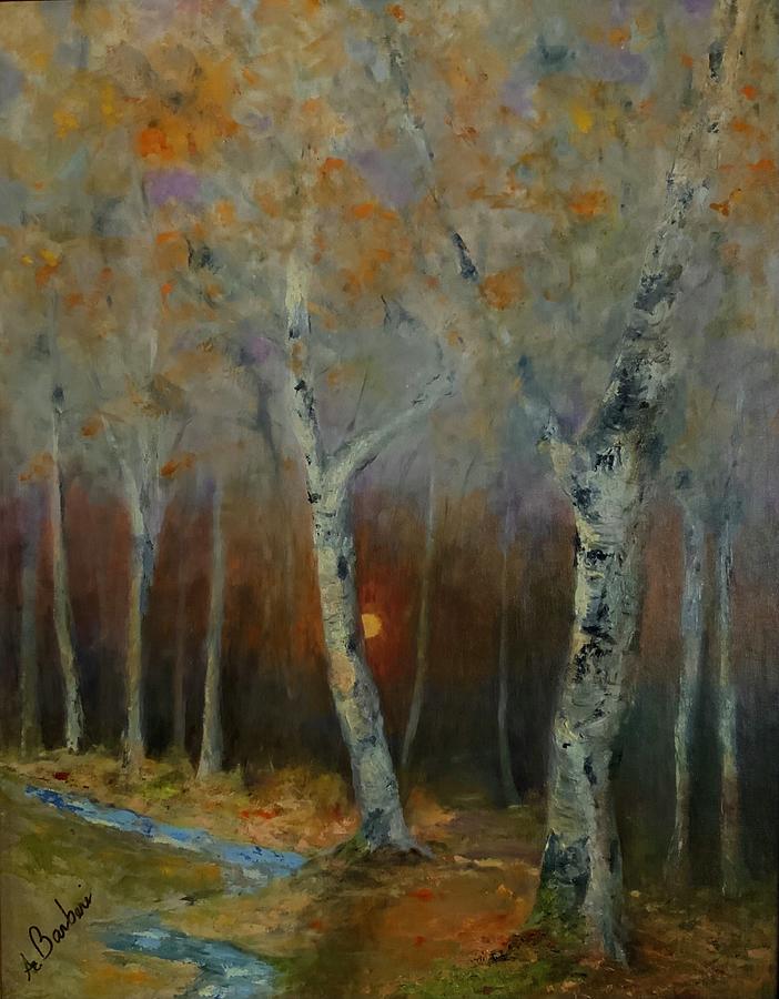 Tree Painting - Sunset Through The Trees by Anne Barberi