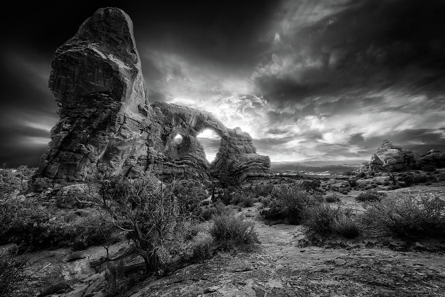 Sunset Photograph - Sunset Through Turret Arch Black and White by Rick Berk