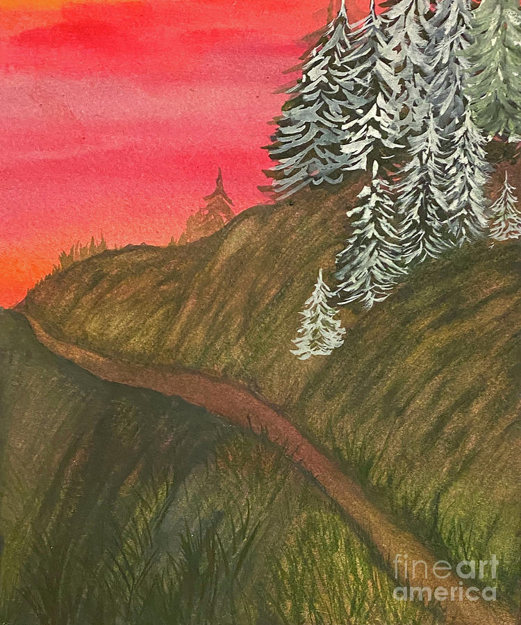 Sunset Trail with Snowy Trees Painting by Lisa Neuman
