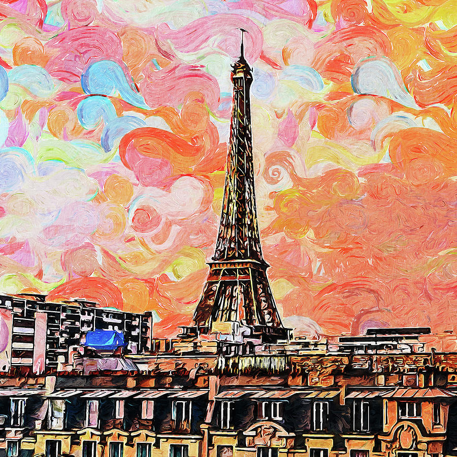 Sunset under the Tour Eiffel - 04 Painting by AM FineArtPrints
