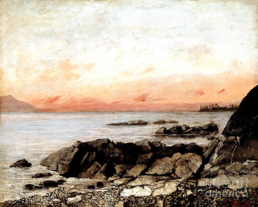 Sunset, Vevey in Switzerland Painting by Gustave Courbet