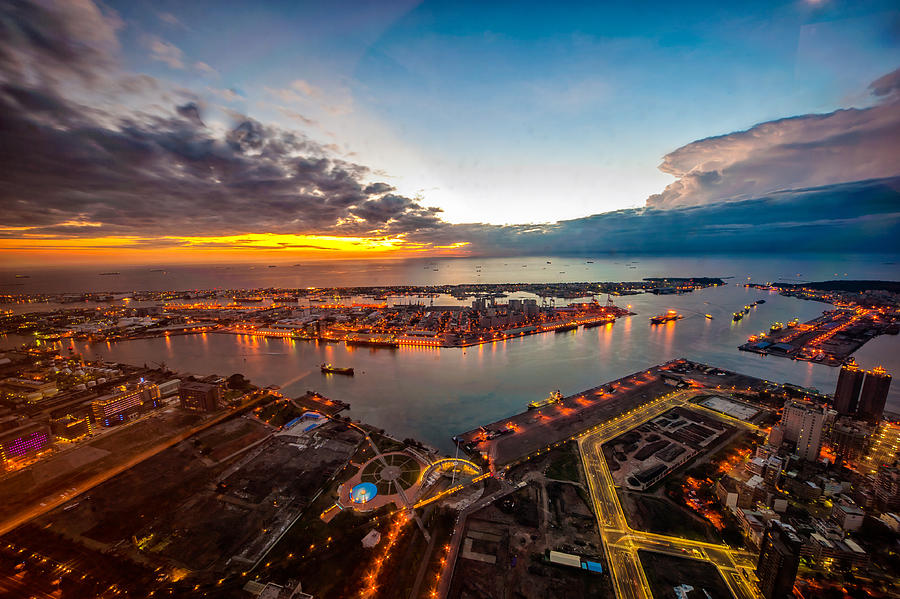 Sunset view of Kaohsiung Harbor Photograph by Photo By Canderson