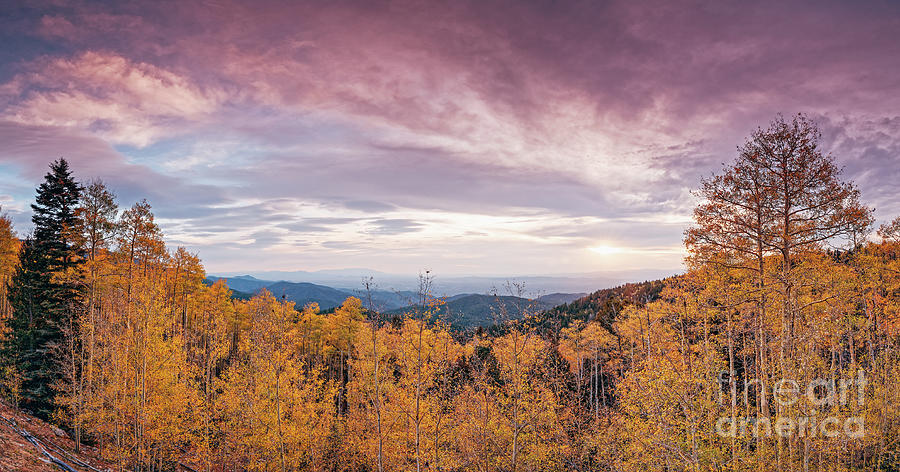 Sunset View Panorama from Vista Grande Scenic Overlook in the Santa Fe National Forest - New Mexico  Photograph by Silvio Ligutti