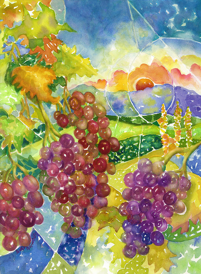 Sunset Vineyard Painting by Ann Nicholson