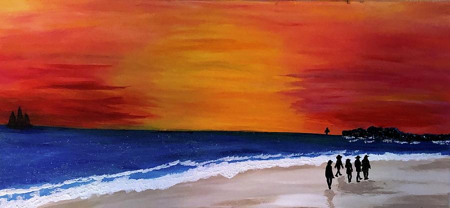 Sunset Mixed Media - Sunset walk with friends by Sherri McKendree