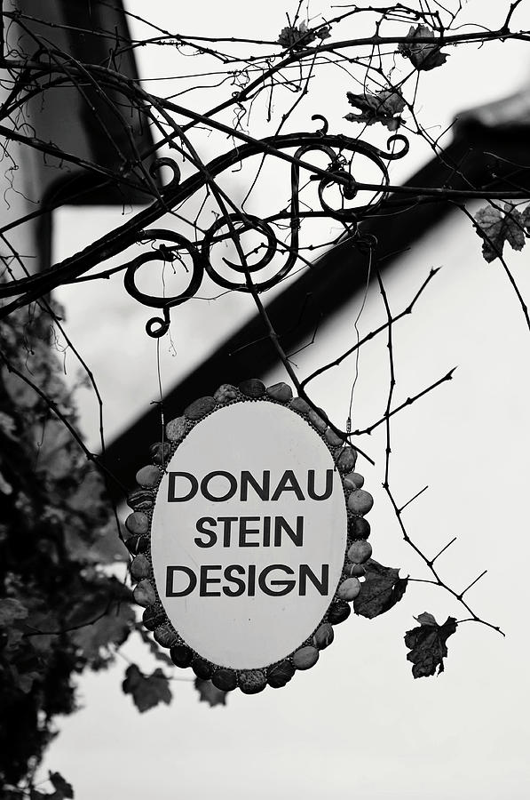 Sunset Walks In Durnstein. Forged Sign Monochrome Photograph by Jenny Rainbow