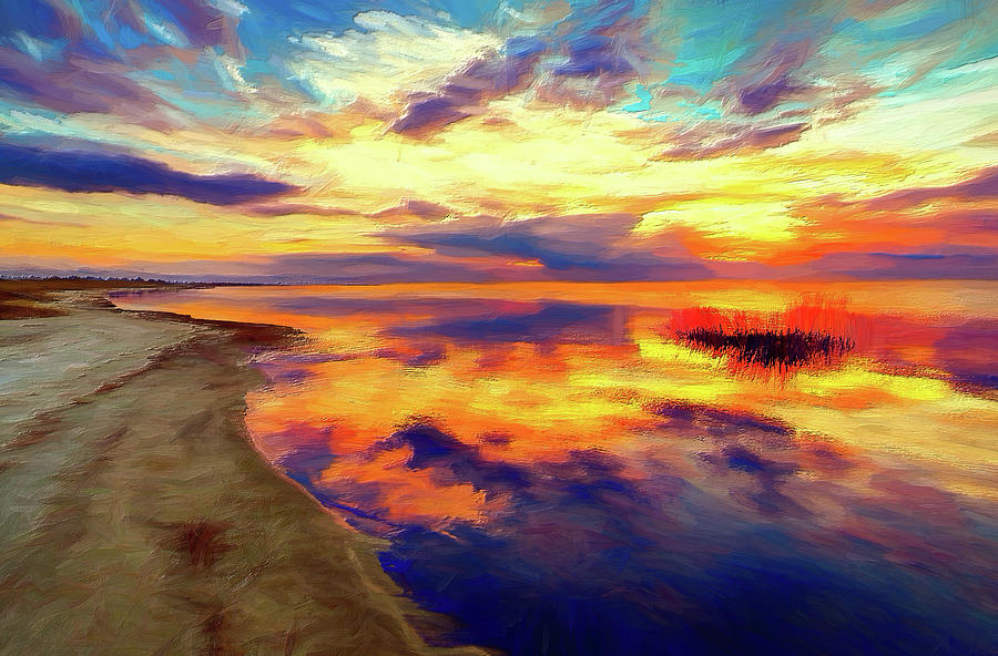 Sunset Waters at a Standstill OBX ap Painting by Dan Carmichael