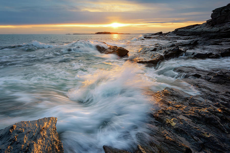 Sunset Waves at Cape Elizabeth Photograph by Kristen Wilkinson
