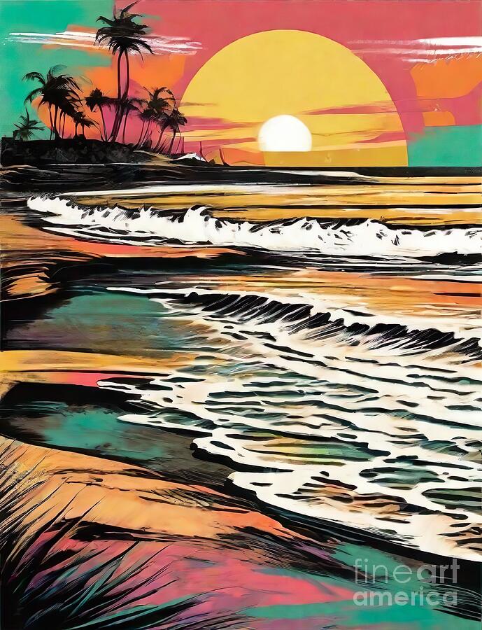 Sunset Digital Art - Sunset Waves by Retro Movie Posters Sunset Digital Art - Sunset Waves by Retro Movie Posters