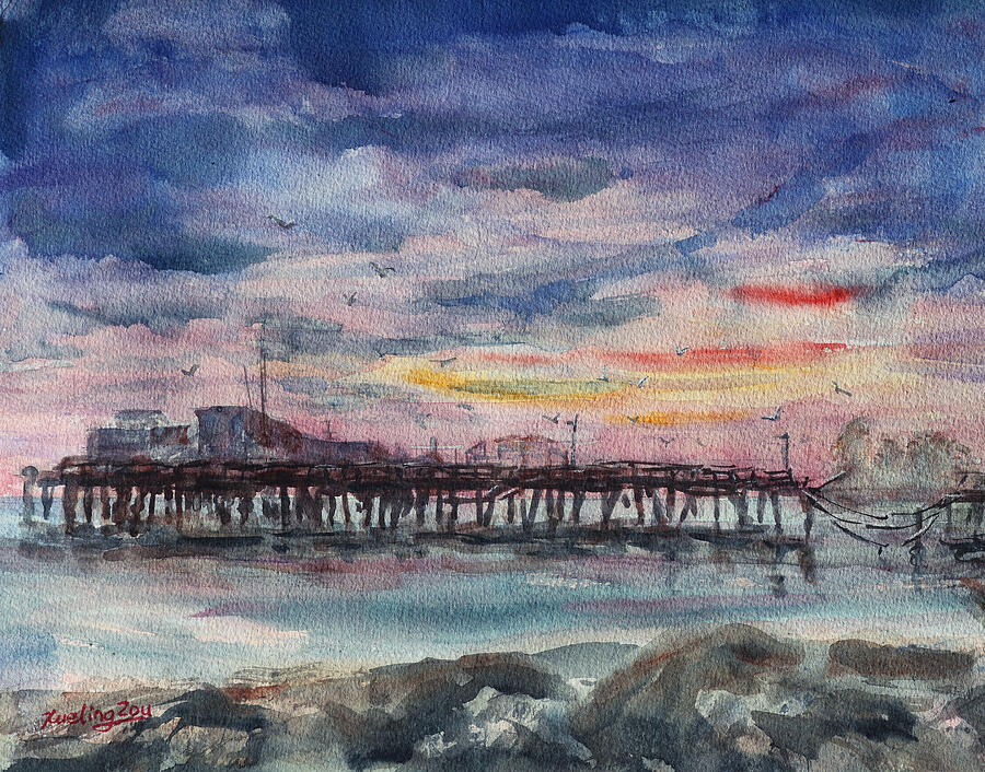 Sunset Painting - Sunset Wharf by Xueling Zou