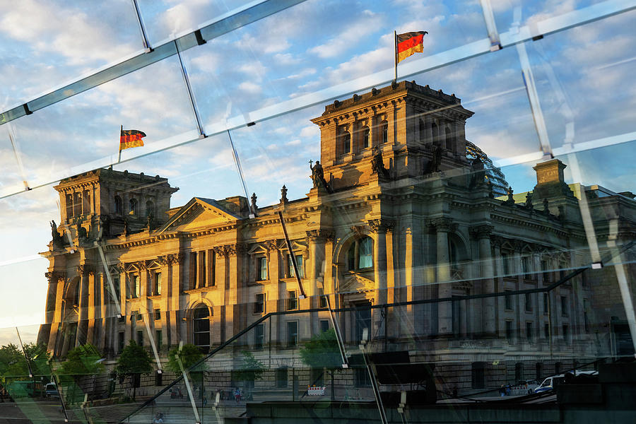 Sunset Window Reflection Of Reichstag  Photograph by Artur Bogacki