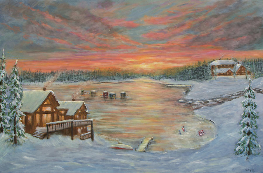 Sunset Winter Lake Painting by Ken Figurski