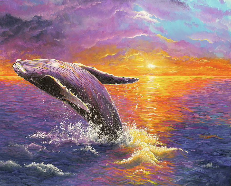 Sunset Painting - Sunset with humpback whale by Debra Dickson