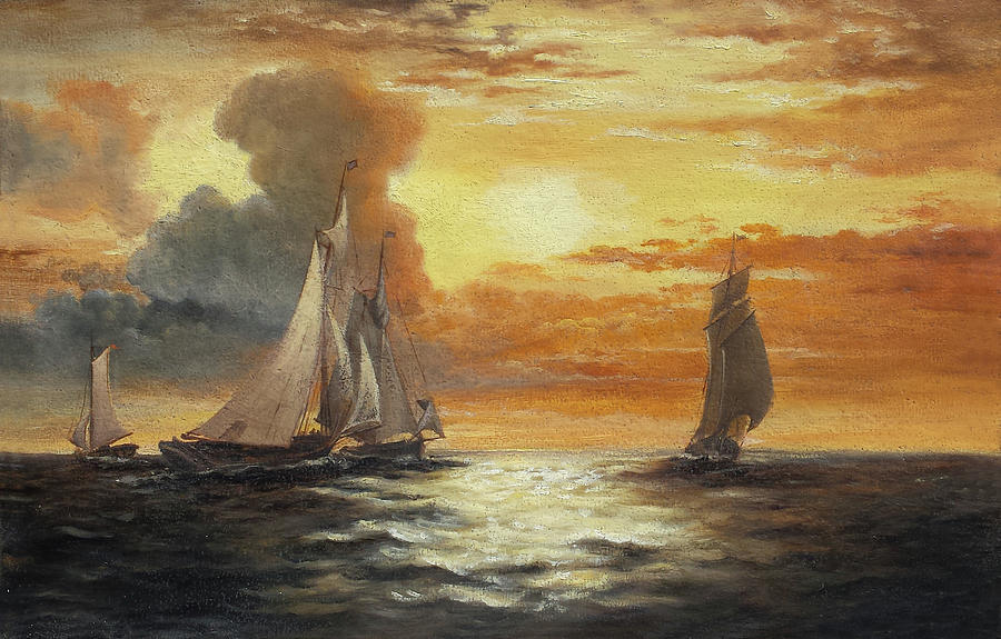 Sunset with sails Painting by Irek Szelag