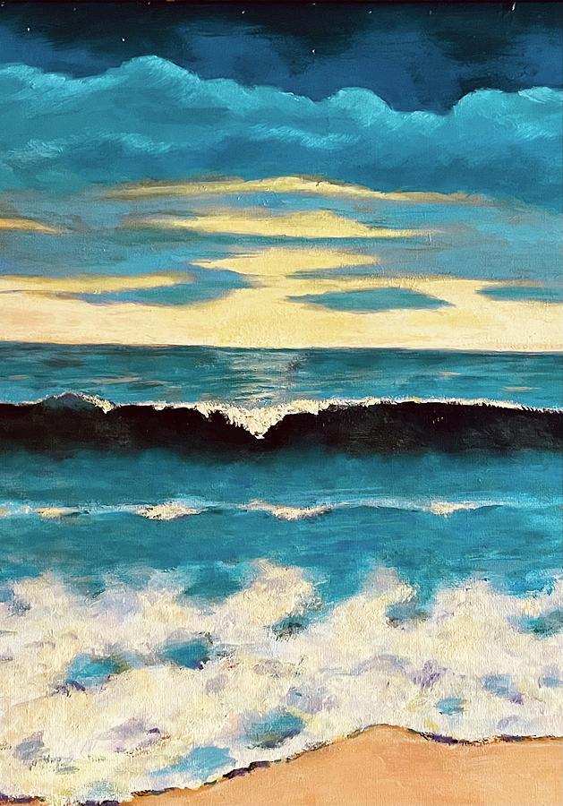 Sunset with wave and stars Painting by Ralph Wilkinson - Fine Art America