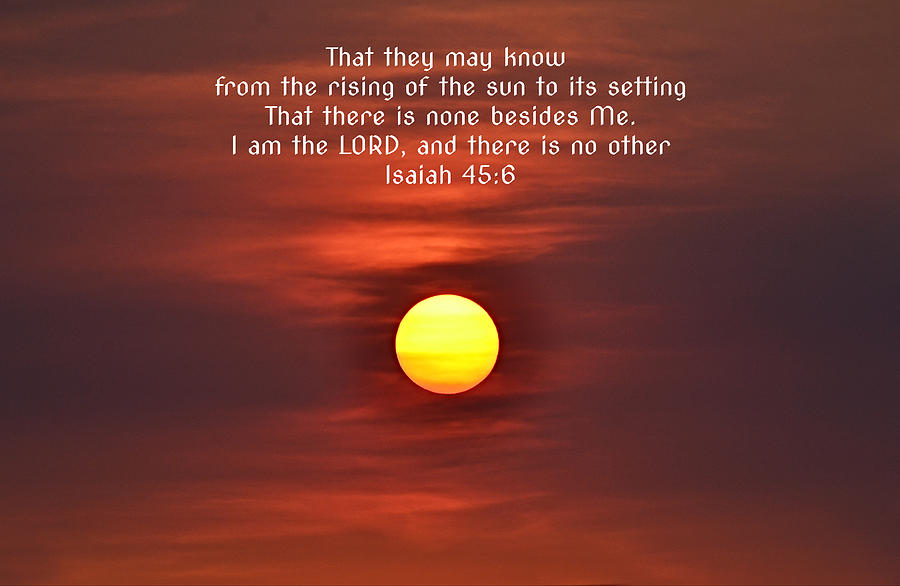 Sunset with Yellow Sun and Scripture Digital Art by Gaby Ethington