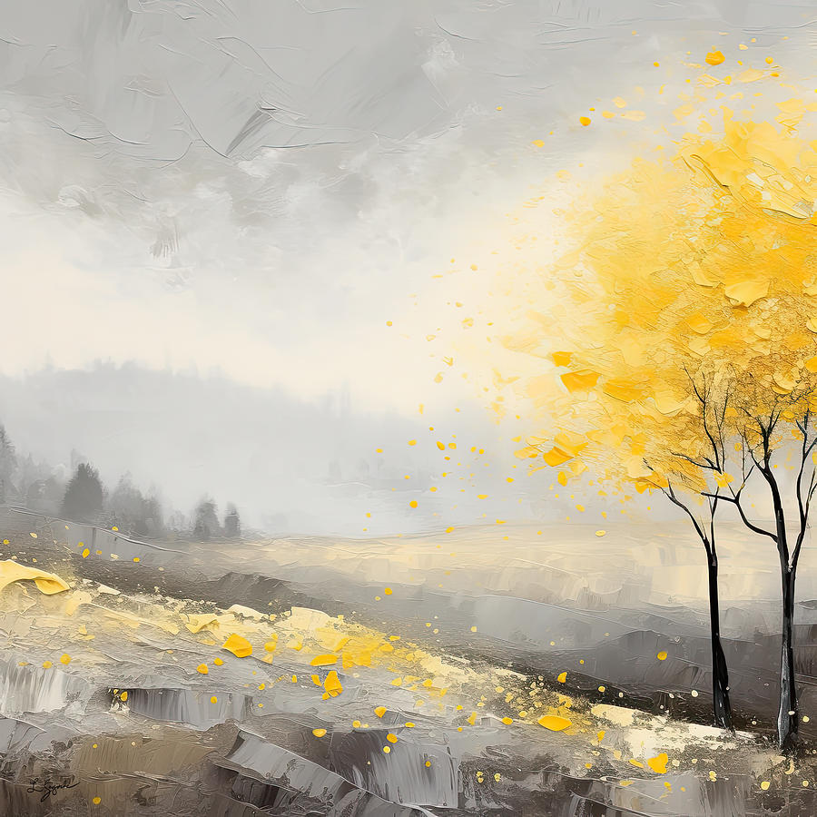 Sunset Within - Yellow and Gray Modern Art Painting by Lourry Legarde