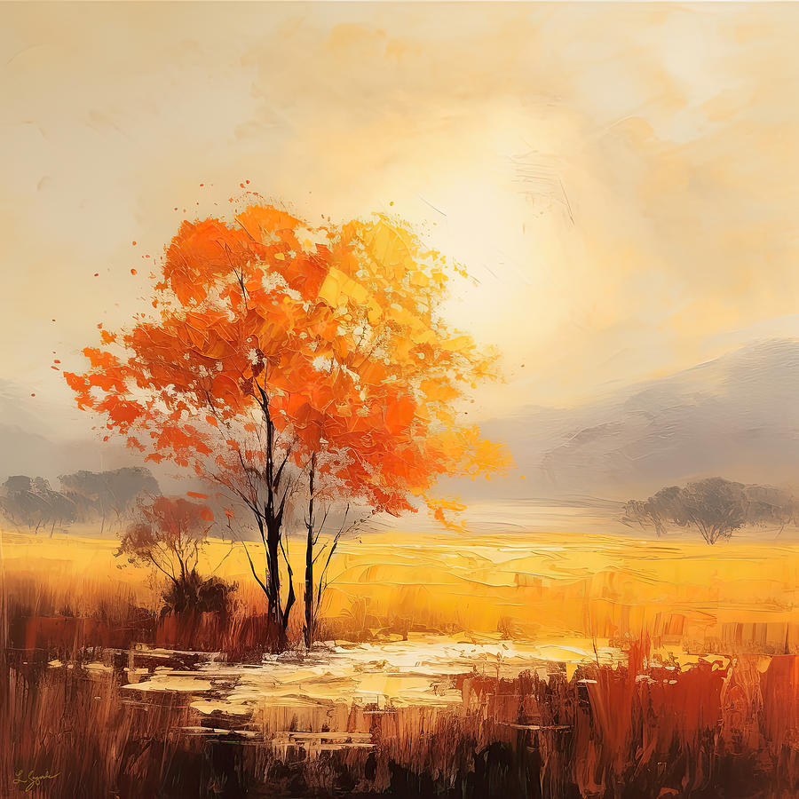 Sunsets Embrace - Autumn Artwork - Autumn Impressionism Painting by Lourry Legarde