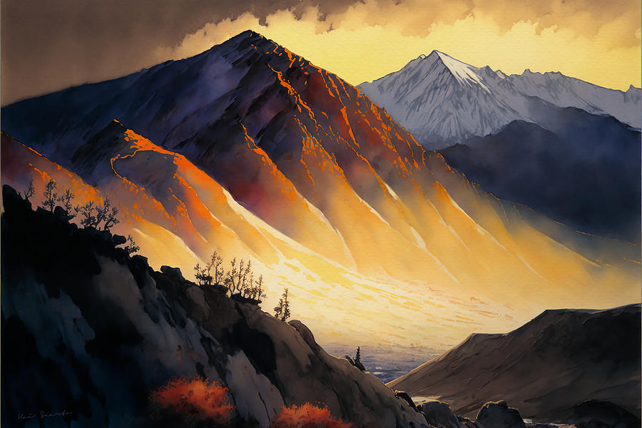 Sunsets Embrace on Mount Peale Painting by Kai Saarto