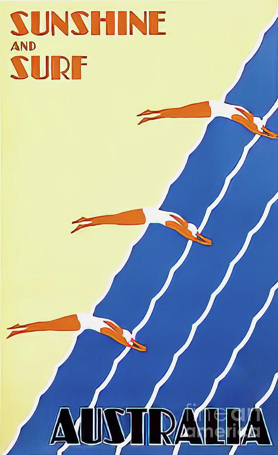 Sunshine and Surf Australia Travel Poster 1936 Drawing by M G Whittingham