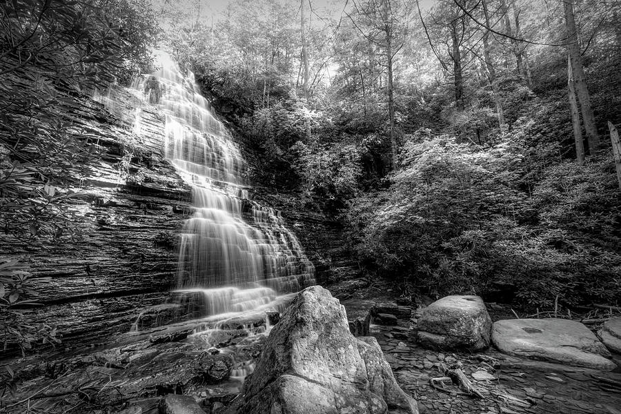 Sunshine at the Benson Waterfall Black and White Photograph by Debra and Dave Vanderlaan