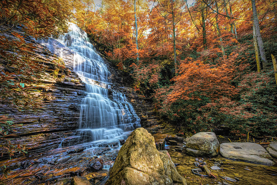 Sunshine at the Benson Waterfall in Autumn Photograph by Debra and Dave Vanderlaan