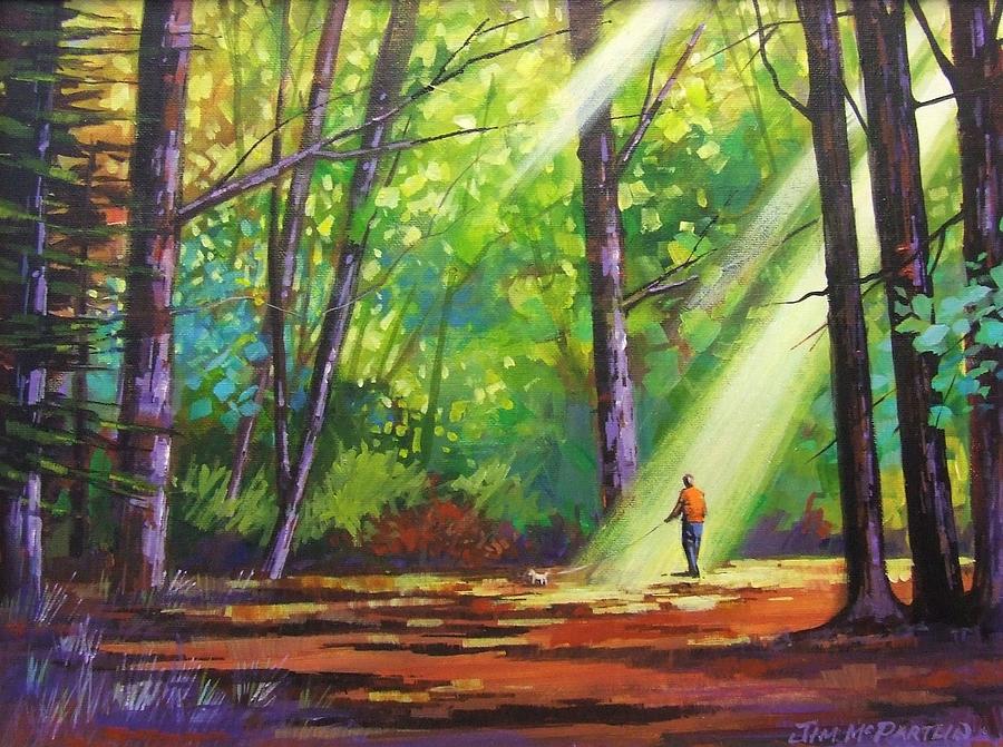 Sunshine In Forest Painting By Jim Mc Partlin Pixels