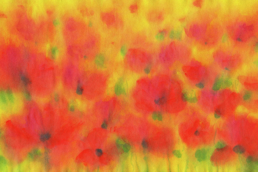 Sunshine in the poppy field Painting by Karen Kaspar