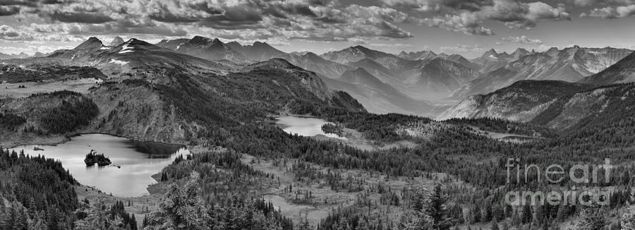 Sunshine Meadows Canadian Rockies Panorama Black And White Photograph by Adam Jewell
