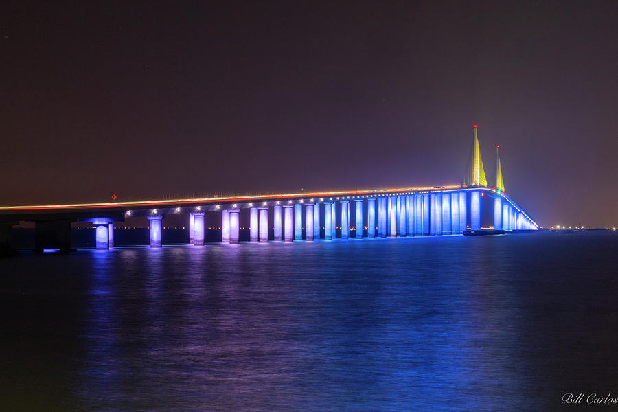 Sunshine Skyway Bridge at night in blue Photograph by William Carlos ...