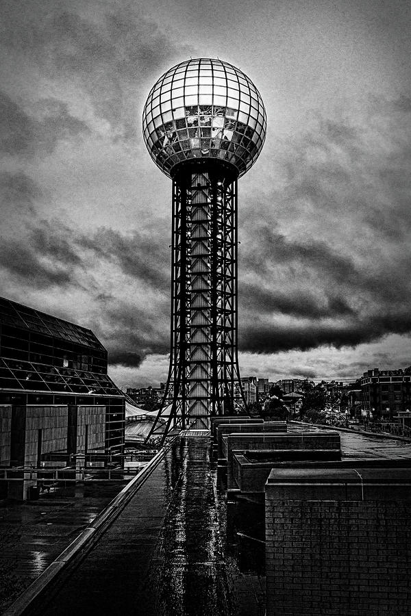 Sunsphere on a rainy day black and white Photograph by Sharon Popek